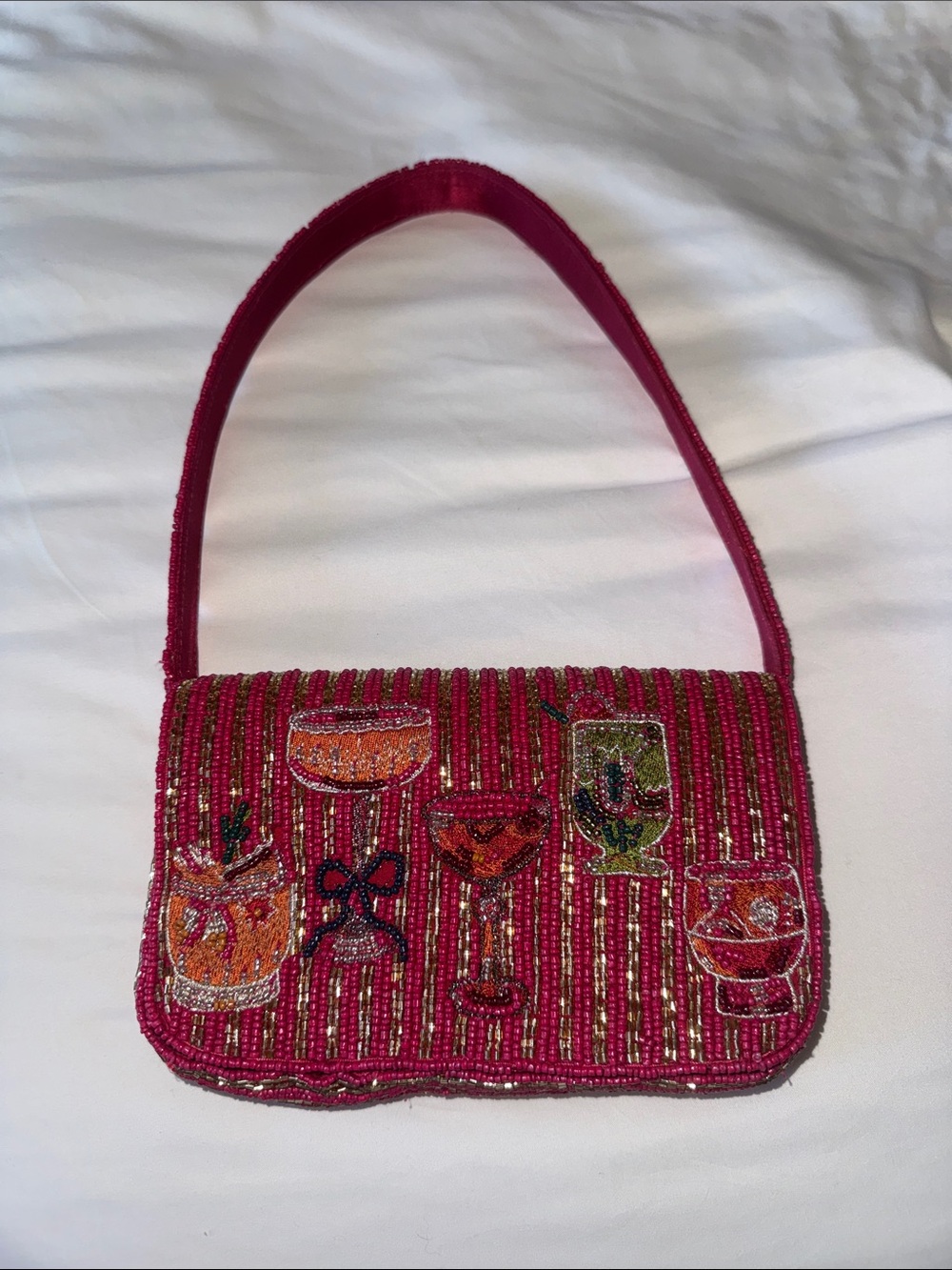 Hot Pink Beaded Cocktail Motif Purse